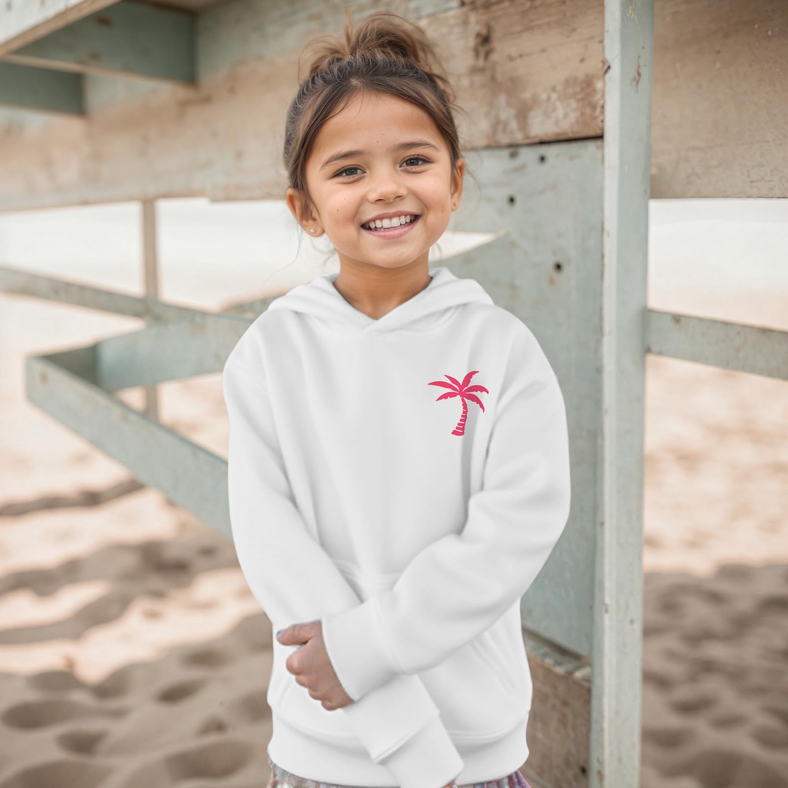 KIEKIECOO Girls Palm Graphic Hoodie Beach Cute Hoodies With Pocket Kids Preppy Sweatshirt Ocean Pullover Long Sleeve Top