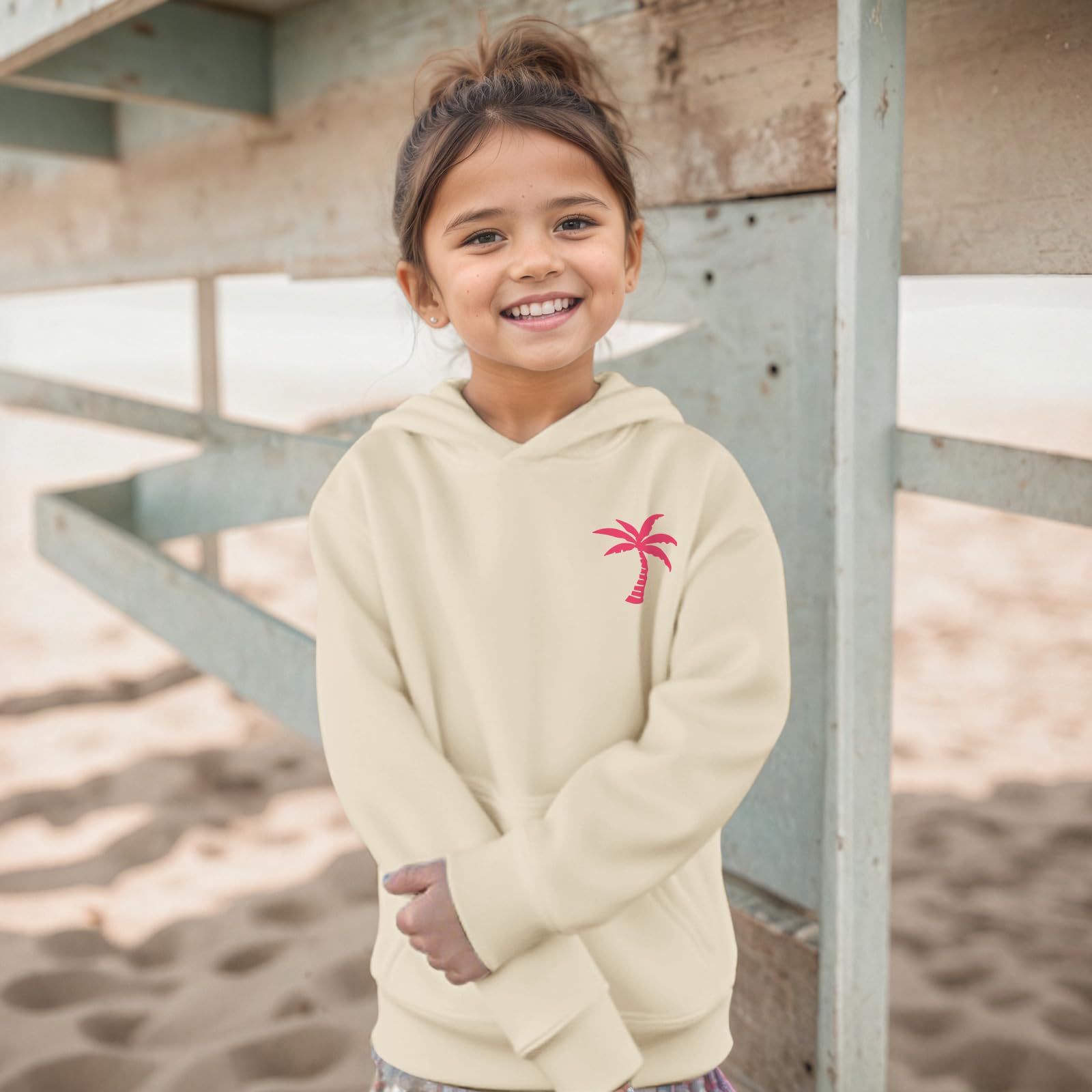 KIEKIECOO Girls Palm Graphic Hoodie Beach Cute Hoodies With Pocket Kids Preppy Sweatshirt Ocean Pullover Long Sleeve Top