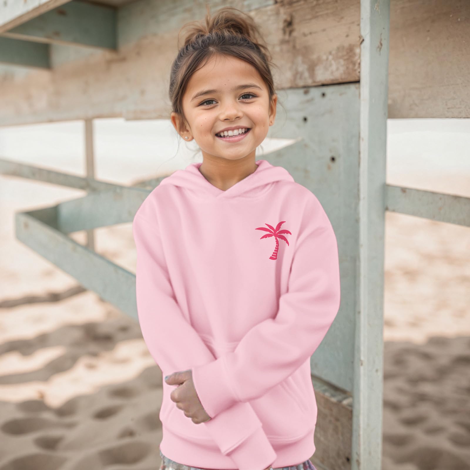 KIEKIECOO Girls Palm Graphic Hoodie Beach Cute Hoodies With Pocket Kids Preppy Sweatshirt Ocean Pullover Long Sleeve Top