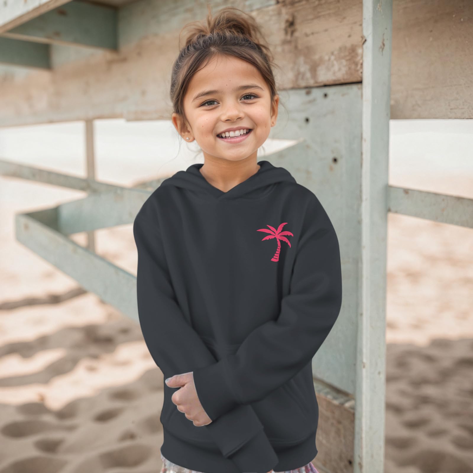 KIEKIECOO Girls Palm Graphic Hoodie Beach Cute Hoodies With Pocket Kids Preppy Sweatshirt Ocean Pullover Long Sleeve Top