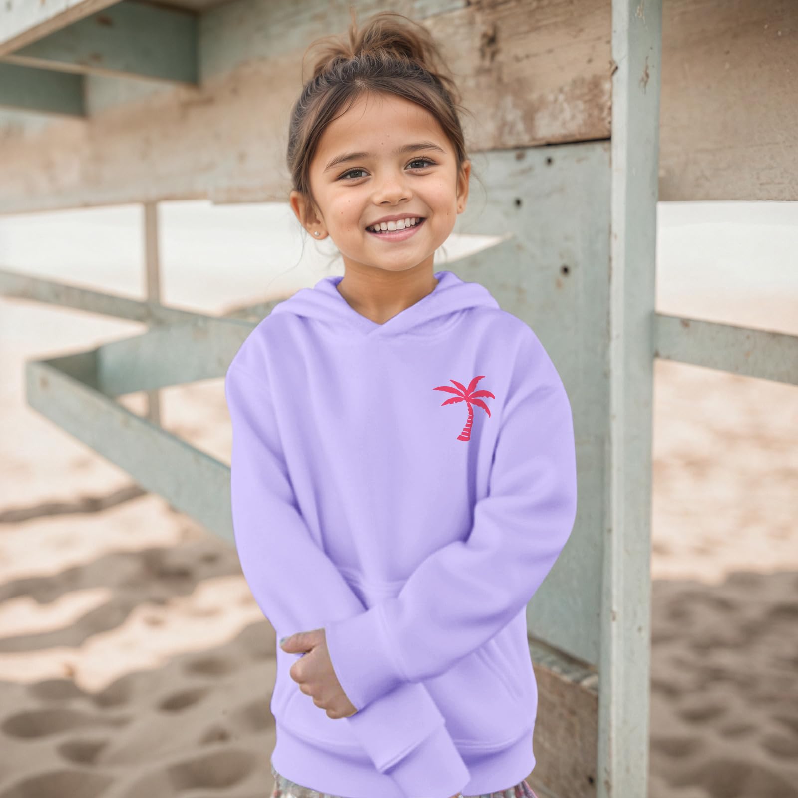 KIEKIECOO Girls Palm Graphic Hoodie Beach Cute Hoodies With Pocket Kids Preppy Sweatshirt Ocean Pullover Long Sleeve Top
