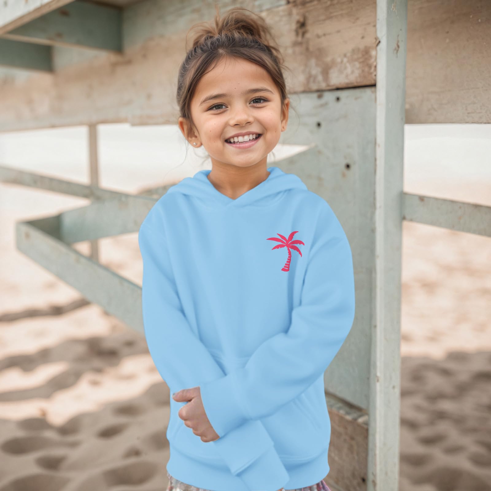 KIEKIECOO Girls Palm Graphic Hoodie Beach Cute Hoodies With Pocket Kids Preppy Sweatshirt Ocean Pullover Long Sleeve Top