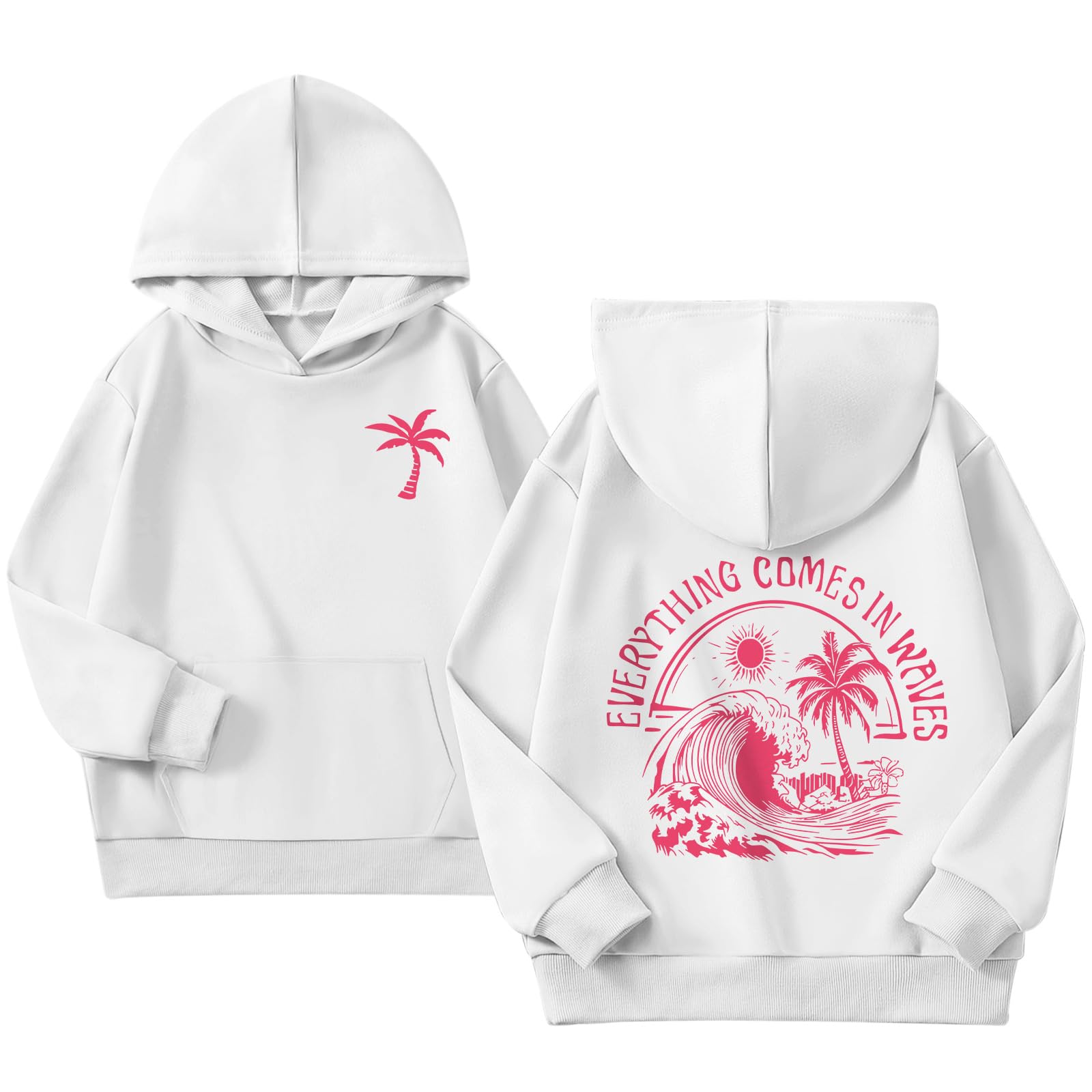 KIEKIECOO Girls Palm Graphic Hoodie Beach Cute Hoodies With Pocket Kids Preppy Sweatshirt Ocean Pullover Long Sleeve Top